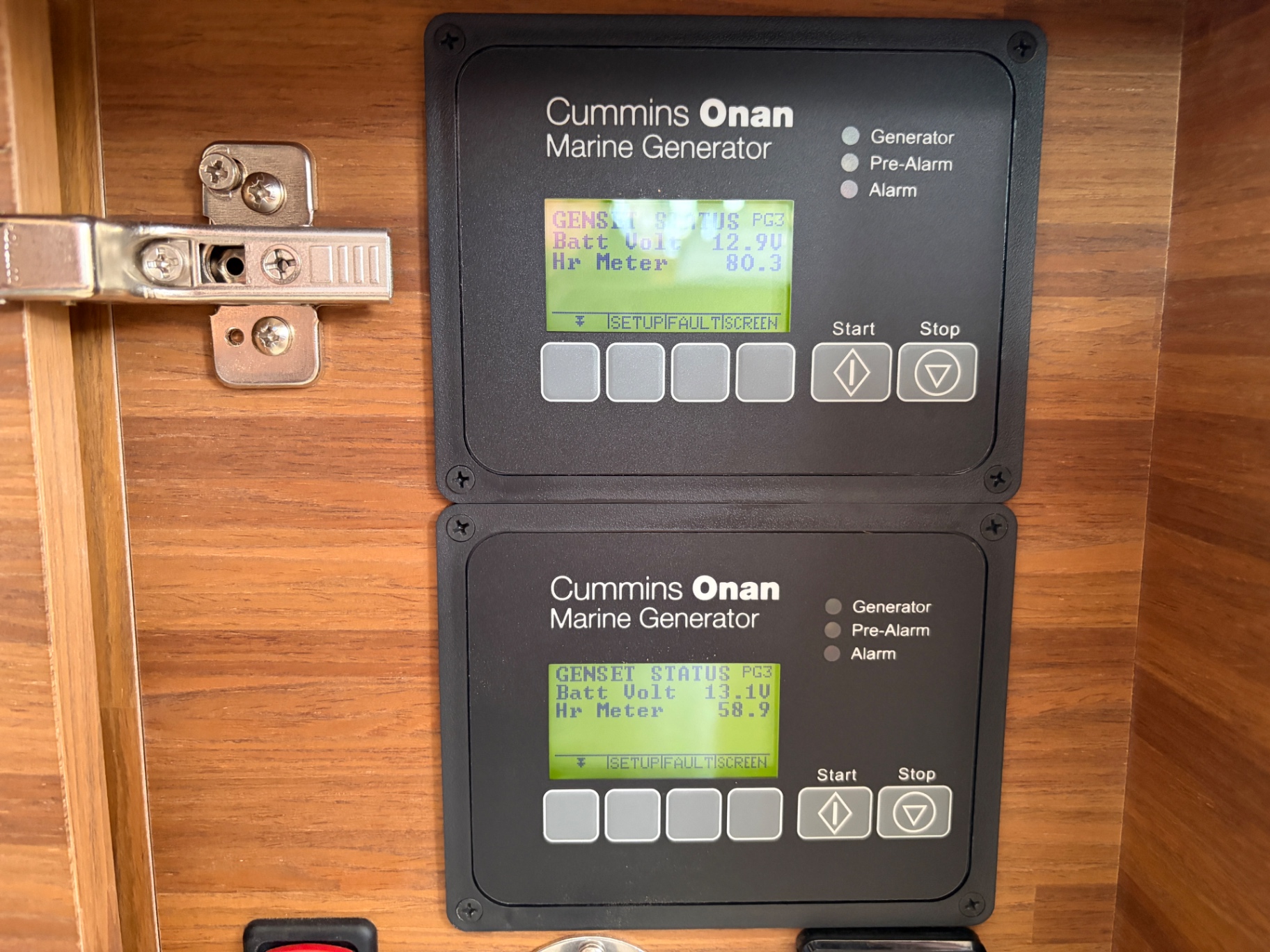 Twin Cummins Onan marine generator control panels
