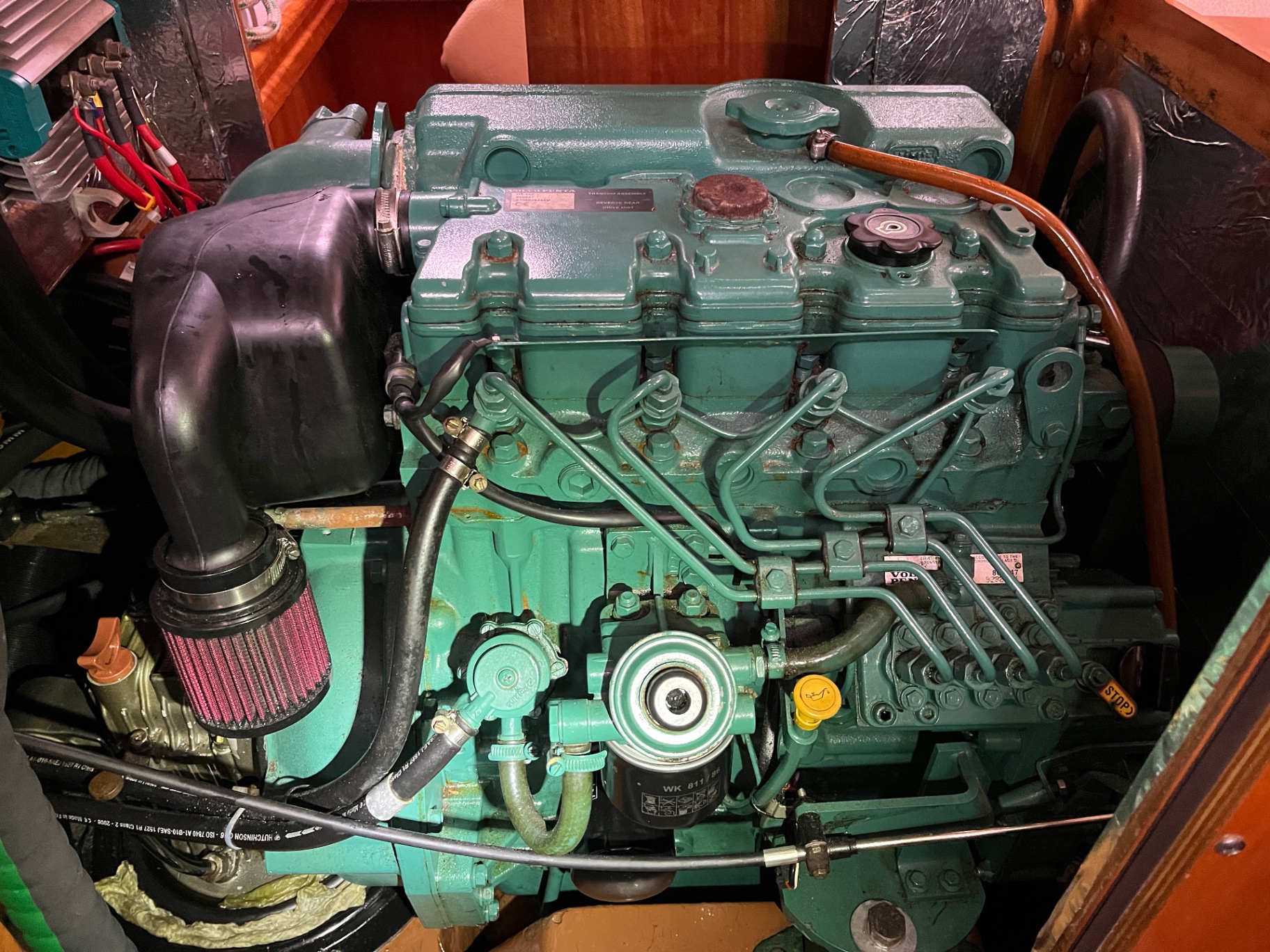 Volvo Penta marine diesel and saildrive installation in a sailing yacht engine bay